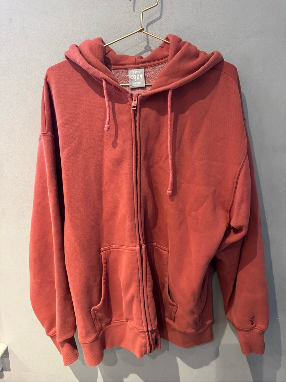 TNA Boyfriend Cozy Coral Zip Hoodie L
